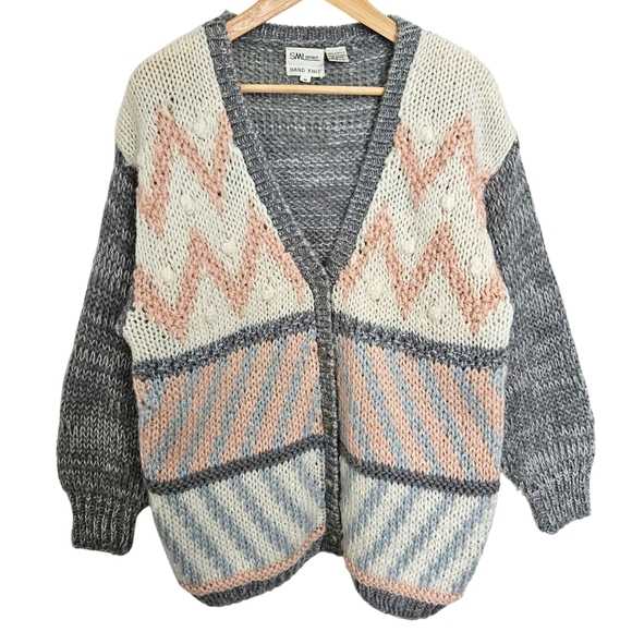 Vintage Sweaters - Vintage SML Sport‎ Chunky Knit Acrylic Cottagecore Cardigan
